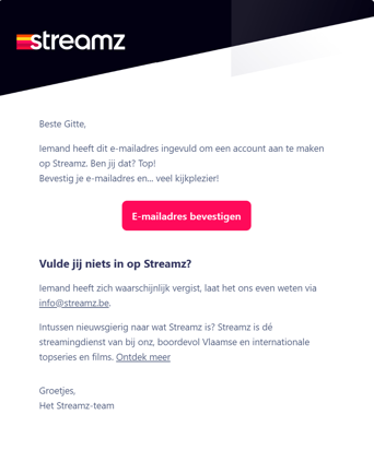 Bevestig e-mail Streamz Free